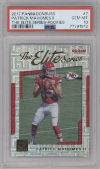 Patrick Mahomes II from the 2017 Panini Donruss set graded by PSA and given an overall grade of 10.
