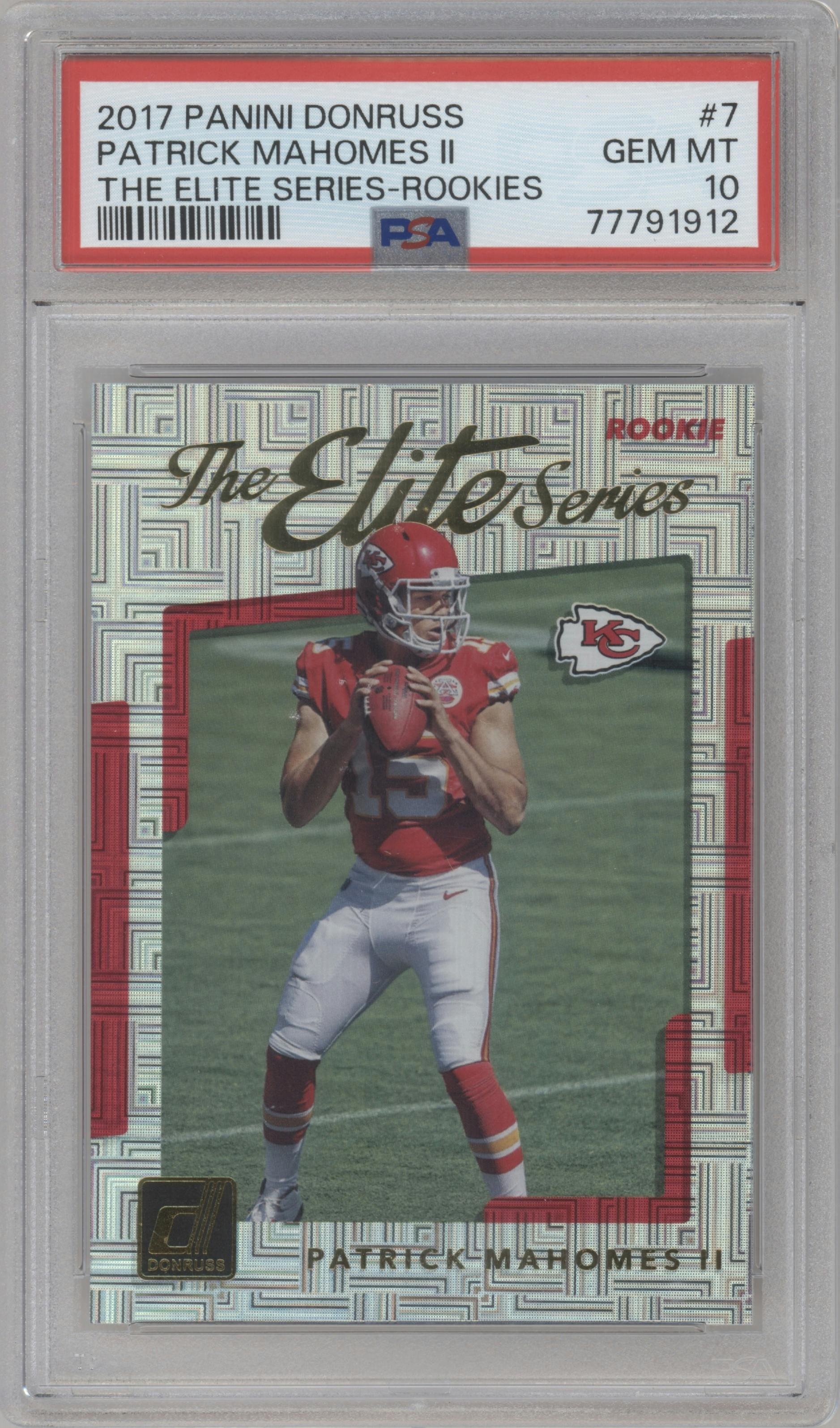 Patrick Mahomes II from the 2017 Panini Donruss set graded by PSA and given an overall grade of 10.