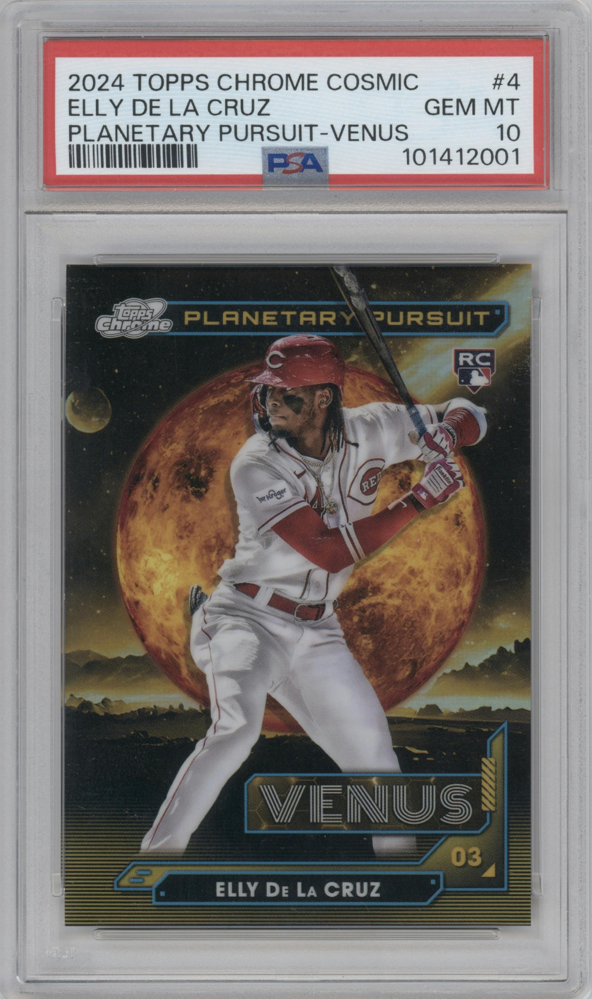 Elly De La Cruz from the 2024 Topps Cosmic Chrome set graded by PSA and given an overall grade of 10.
