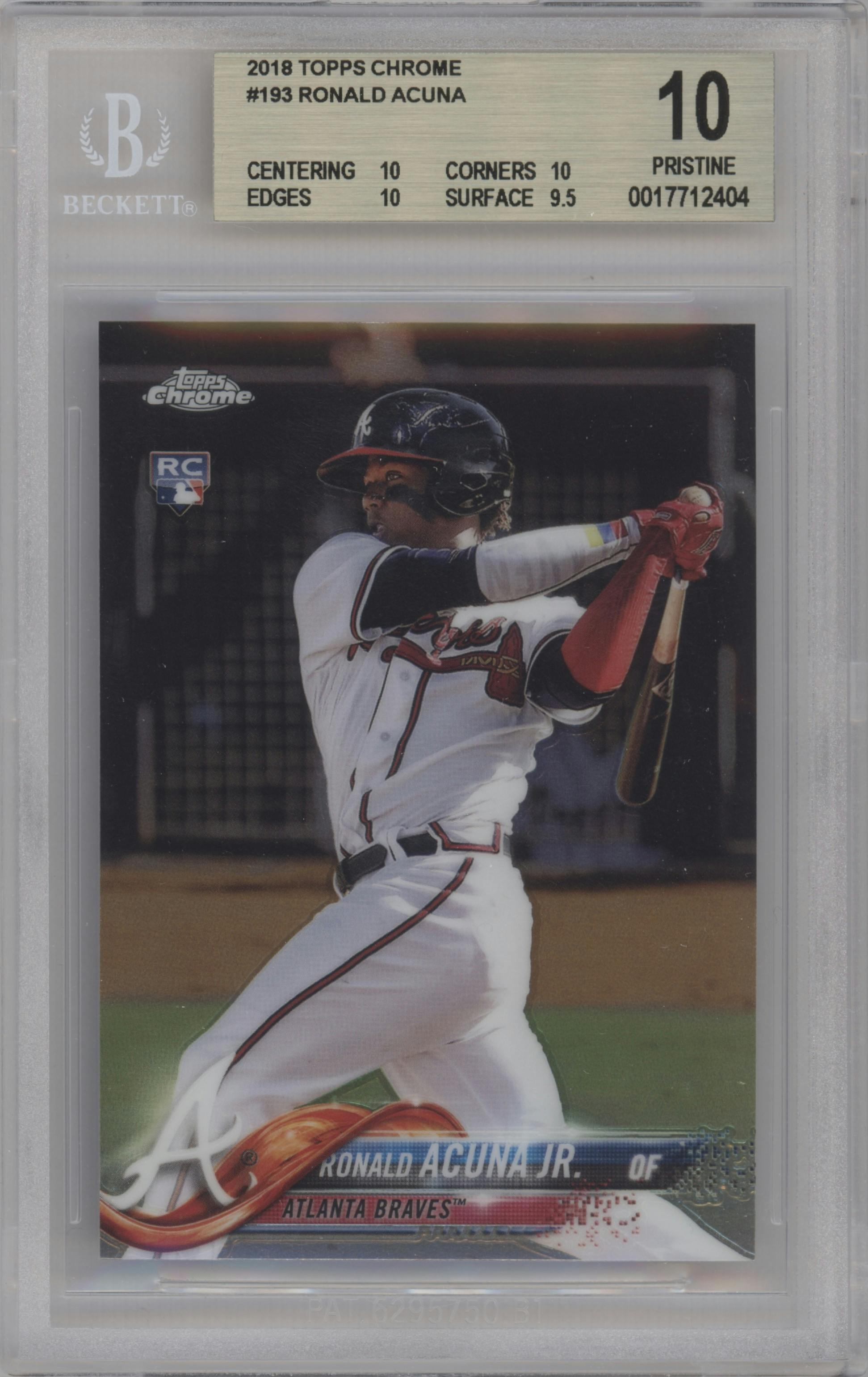 Ronald Acuna Jr. from the 2018 Topps Chrome set graded by Beckett and given an overall grade of 10.