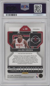 Jalen Green from the 2021-22 Panini Prizm  set featuring a Silver Prizm parallel graded by PSA and given an overall grade of 9.