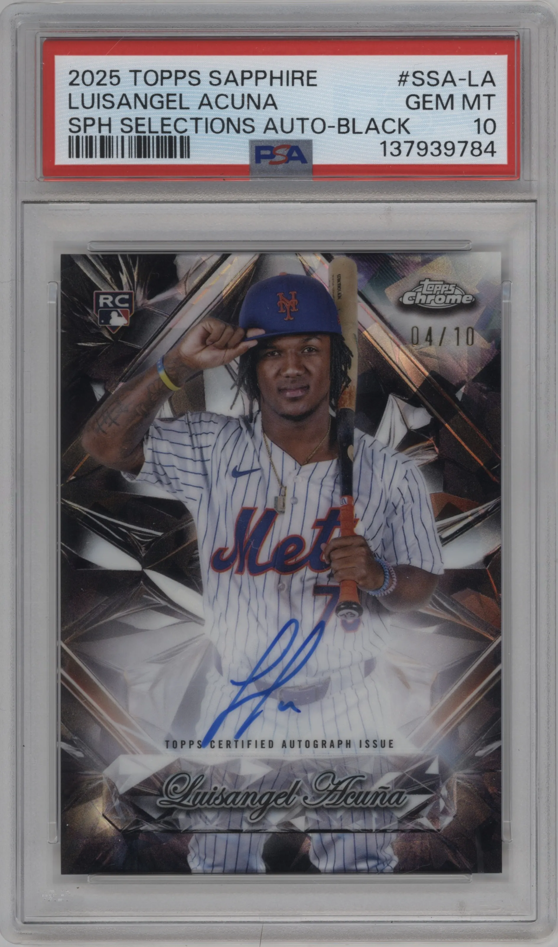 2025 Topps Chrome Sapphire Edition Sapphire Selections Au. Luisangel Acuna Black #SSA-LA PSA 10