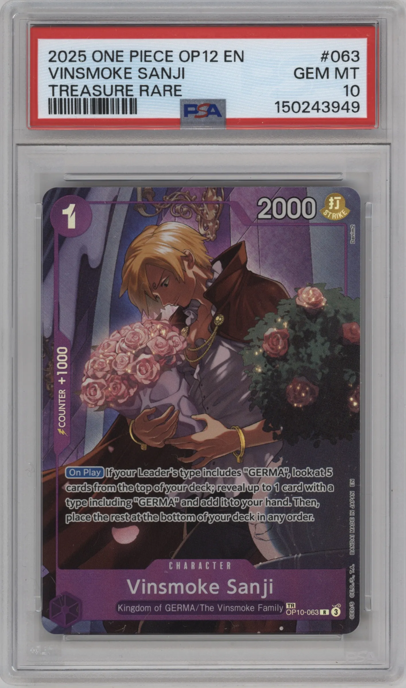 2025 One Piece Legacy of the Master Vinsmoke Sanji PSA 10