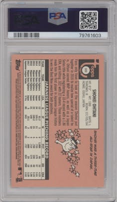 Shohei Ohtani from the 2018 Topps Heritage High Number set graded by PSA and given an overall grade of 10.