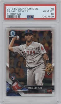 Rafael Devers from the 2018 Bowman Chrome set graded by PSA and given an overall grade of 10.