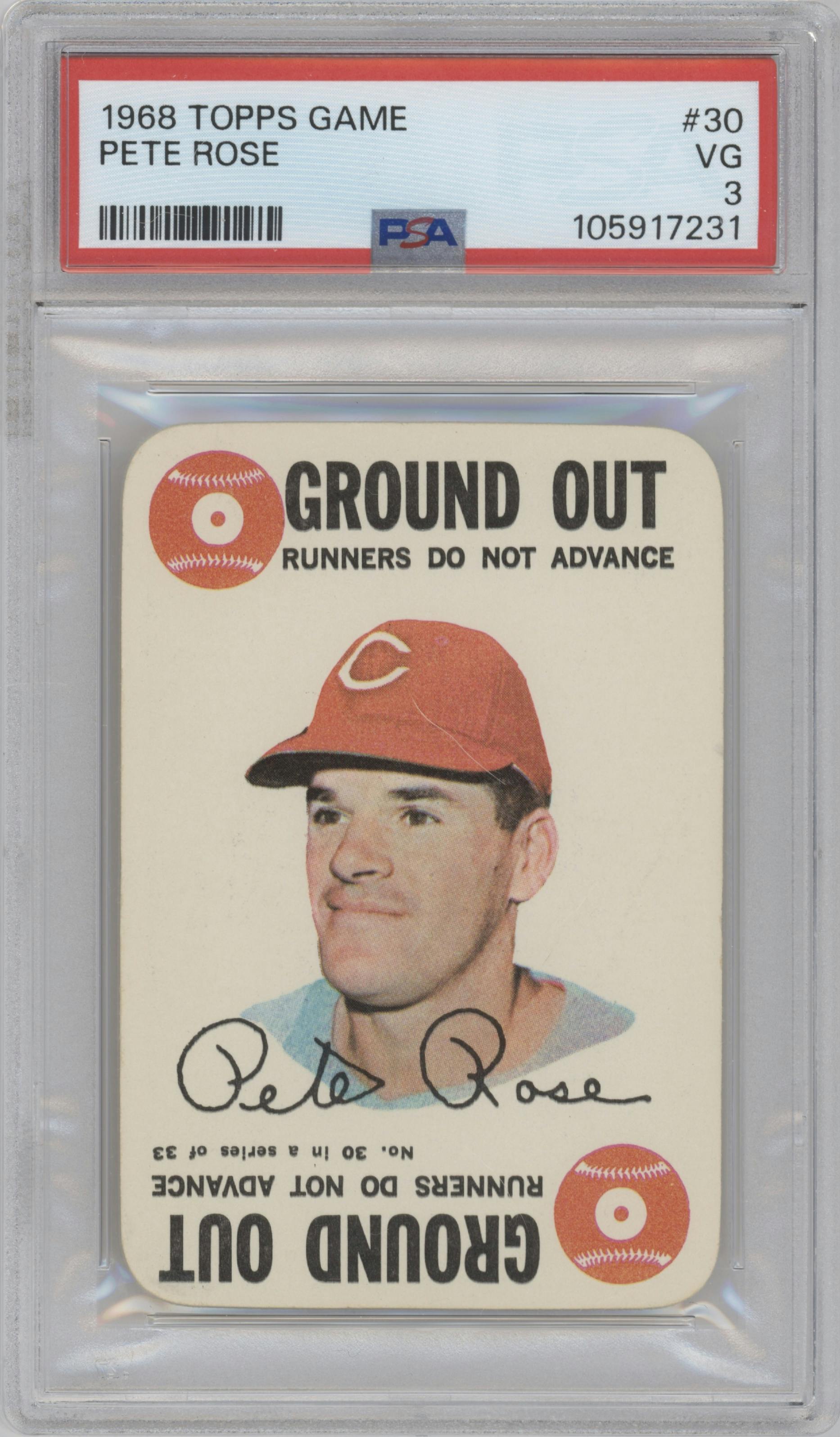 Pete Rose from the 1968 Topps set graded by PSA and given an overall grade of 3.