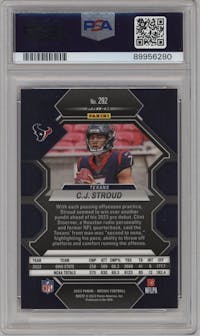 C.J. Stroud from the 2023 Panini Mosaic set featuring a Honeycomb parallel graded by PSA and given an overall grade of 10.