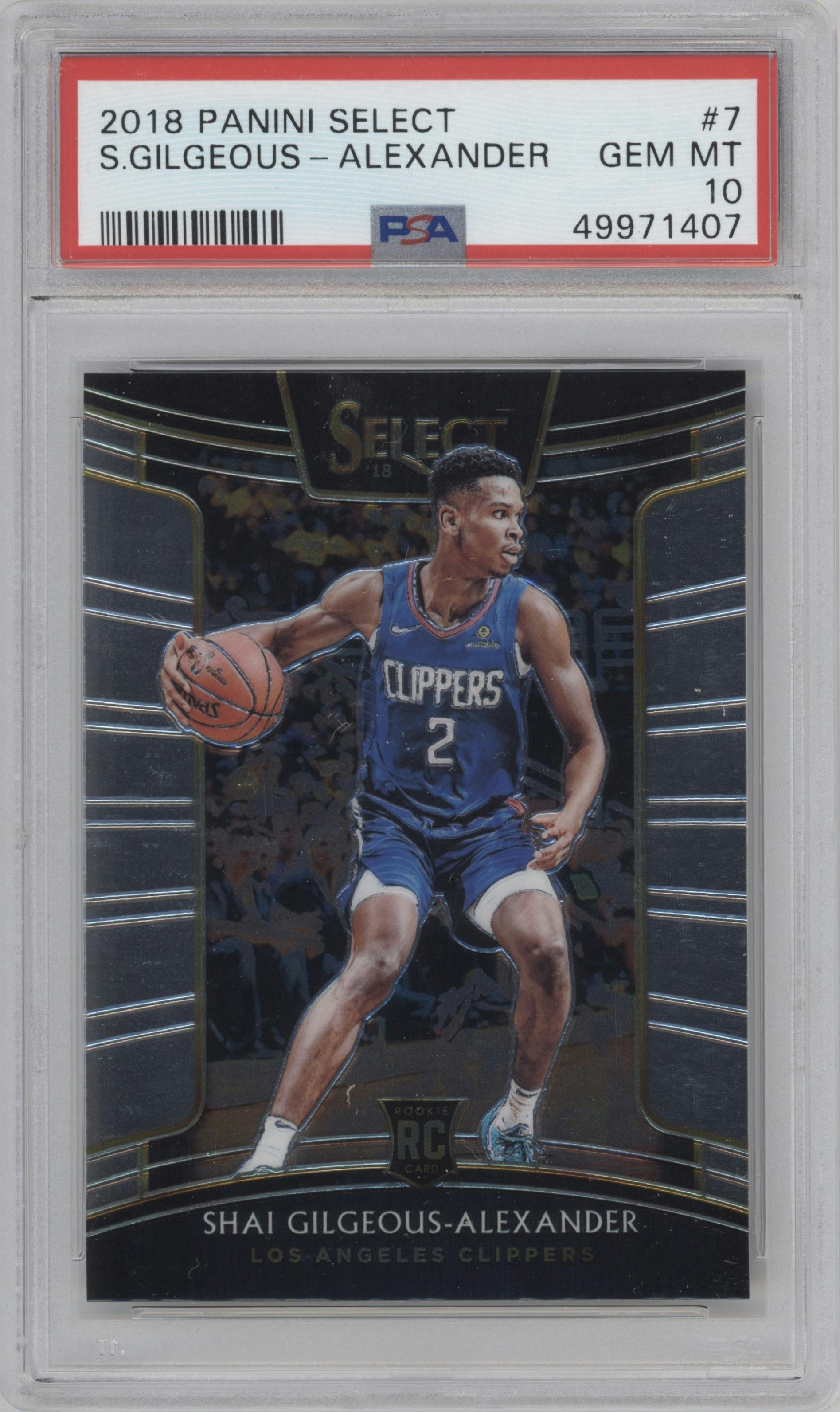 Shai Gilgeous-Alexander from the 2018-19 Panini Select  set graded by PSA and given an overall grade of 10.