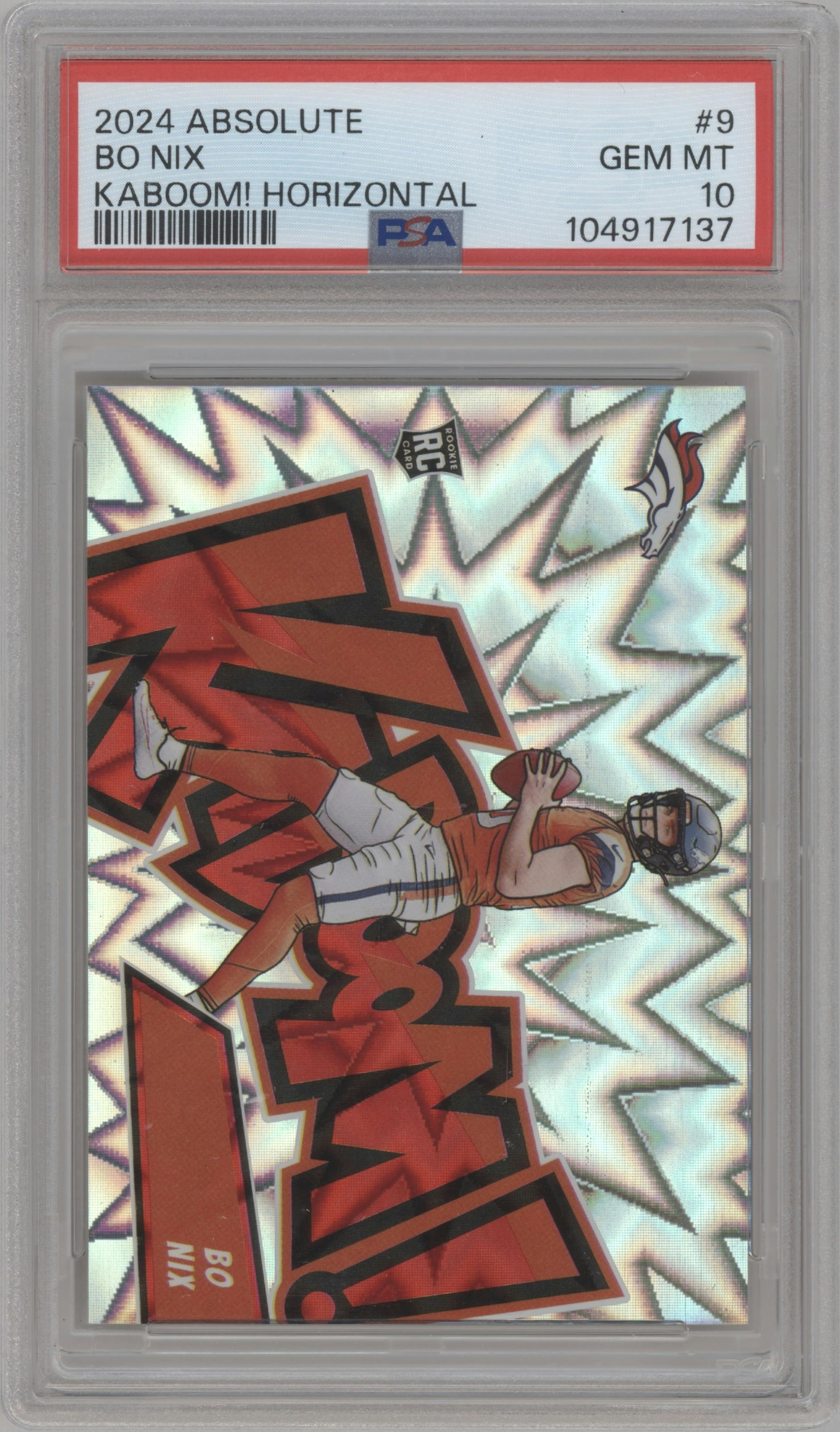 Bo Nix from the 2024 Panini Absolute set graded by PSA and given an overall grade of 10.