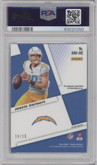 Justin Herbert from the 2020 Panini Mosaic set featuring a Gold parallel graded by PSA and given an overall grade of 10.