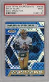 Brett Favre from the 2006 Topps Finest set featuring a Blue X-Fractor parallel graded by PSA and given an overall grade of 9.
