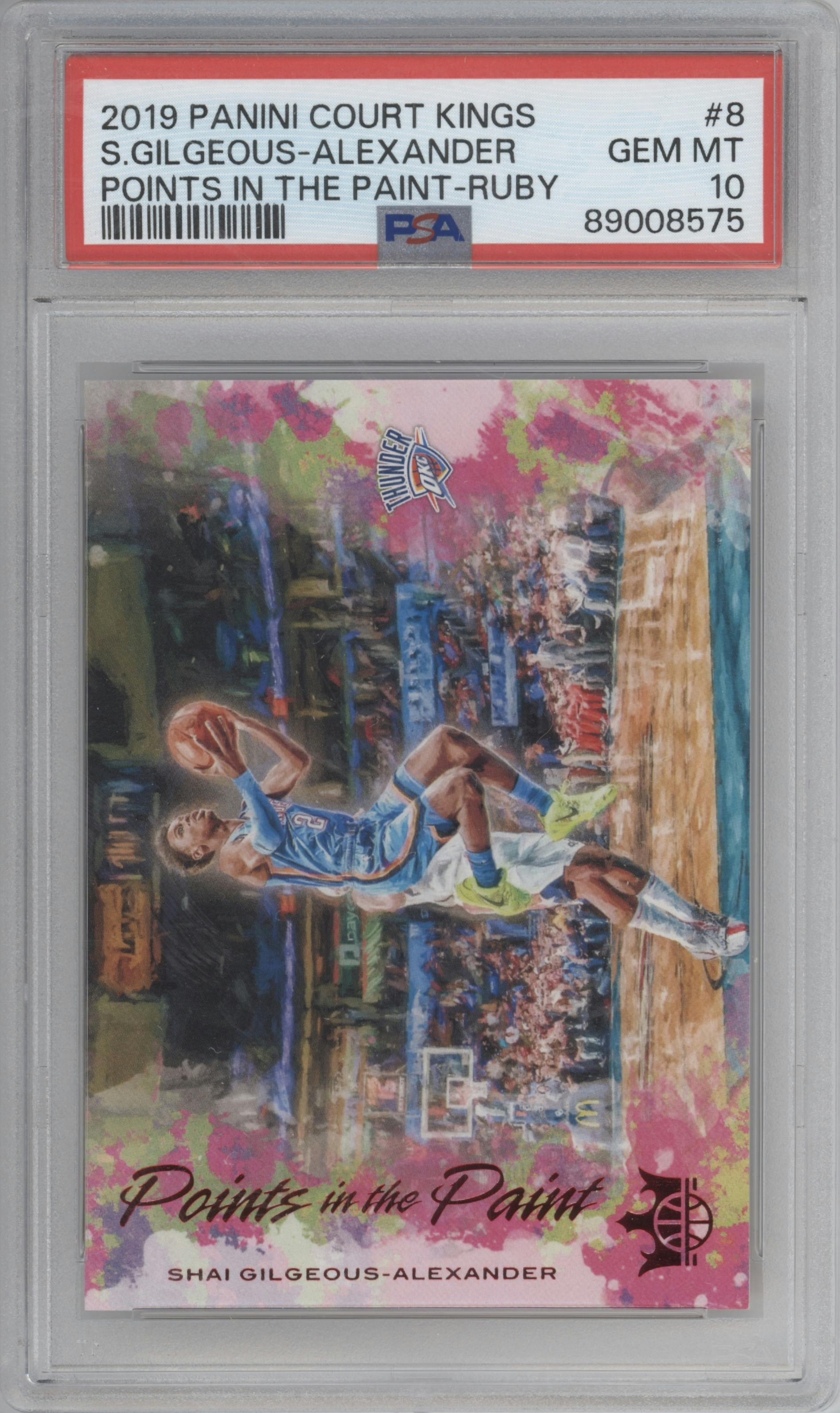 Shai Gilgeous-Alexander from the 2019-20 Panini Court Kings set featuring a Ruby parallel graded by PSA and given an overall grade of 10.