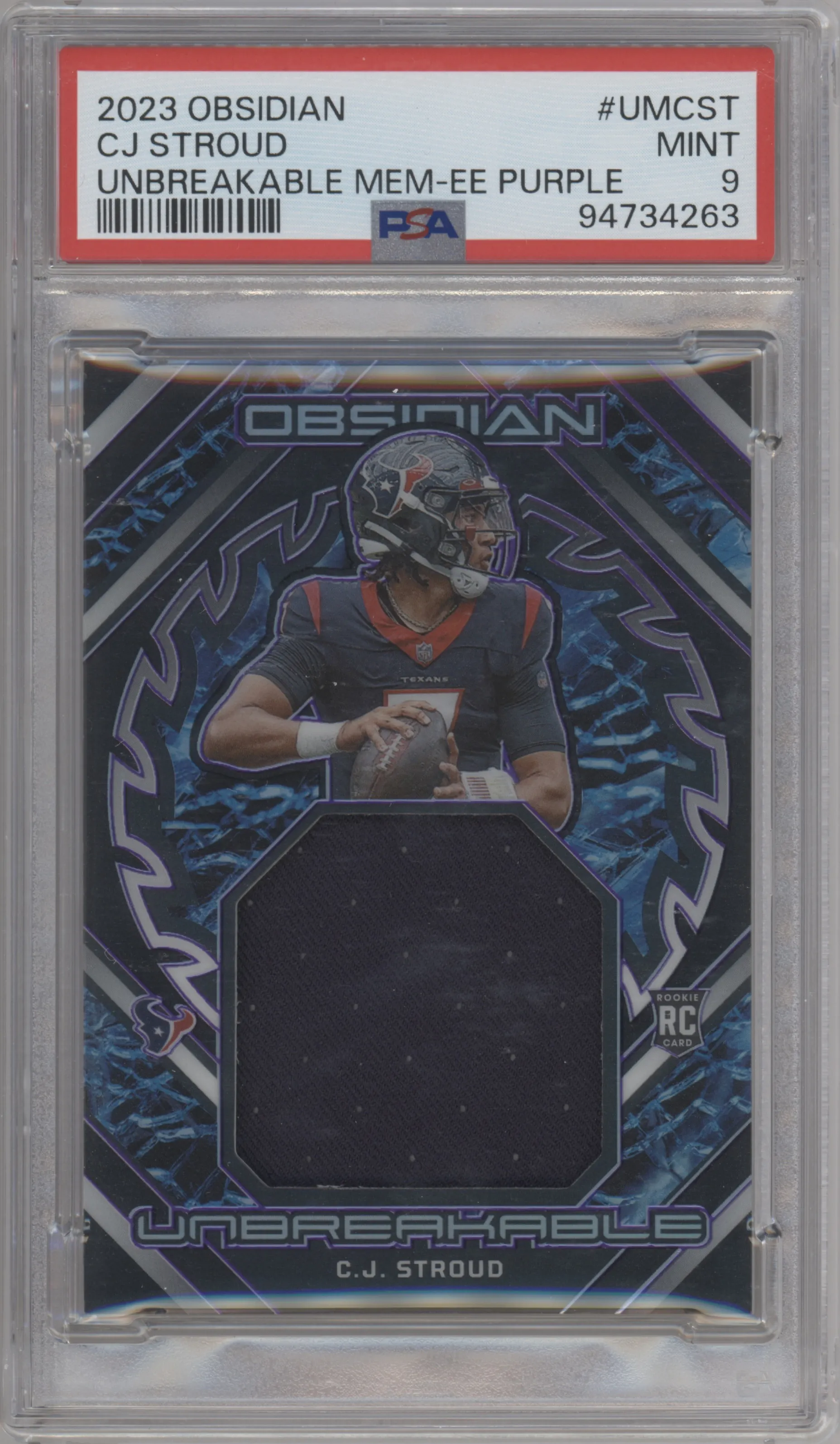 2023 Panini Obsidian Unbreakable Mem. C.J. Stroud Electric Etch Purple #UM-CST PSA 9