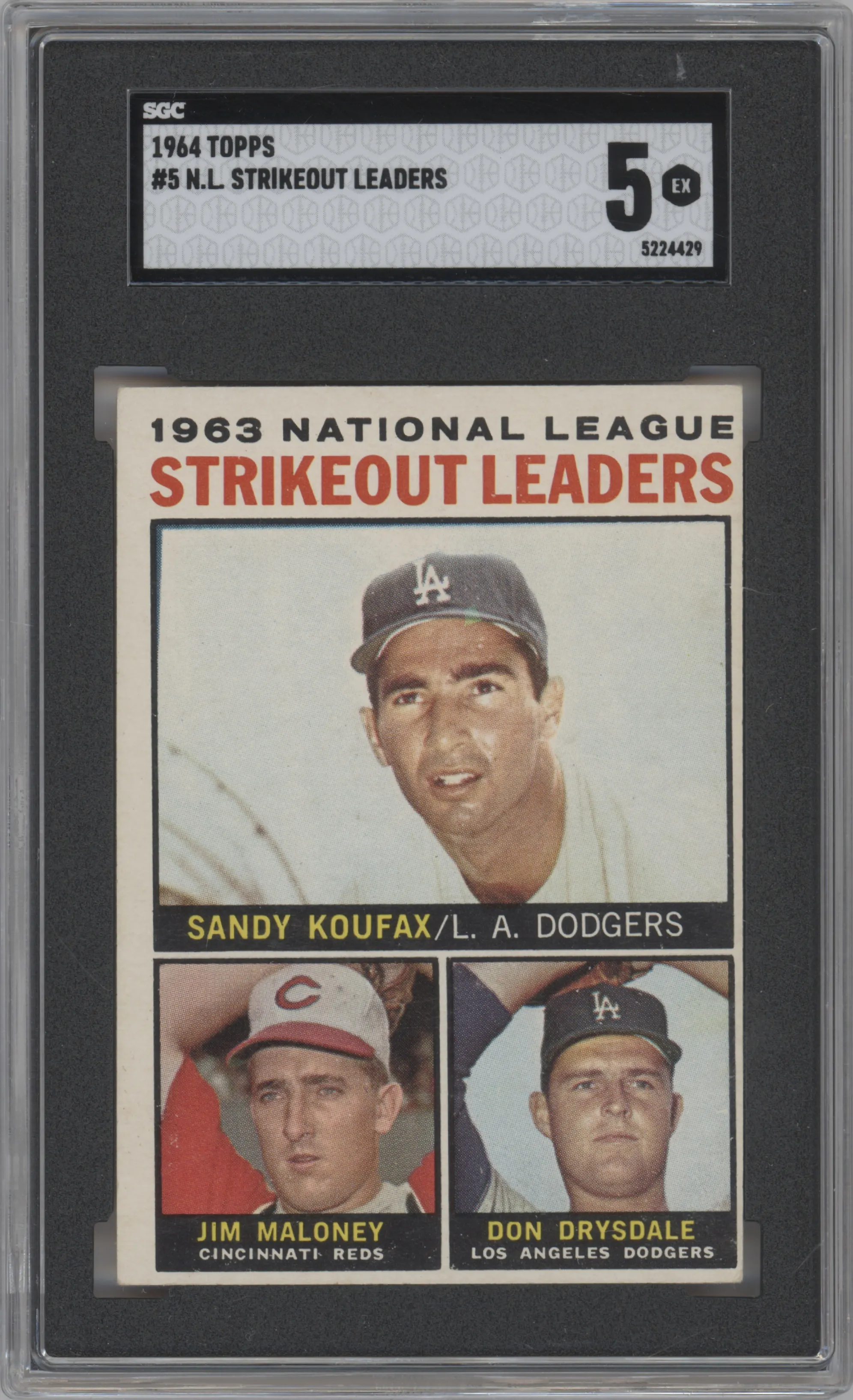 1964 Topps Sandy Koufax/Jim Maloney/Don Drysdale #5 SGC 5