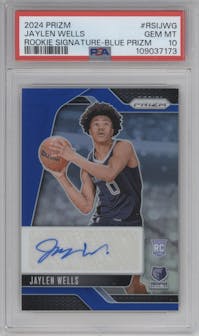 Jaylen Wells from the 2024-25 Panini Prizm set featuring a Blue Prizm parallel graded by PSA and given an overall grade of 10.