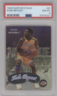 Kobe Bryant from the 1999-00 Fleer Mystique set graded by PSA and given an overall grade of 8.