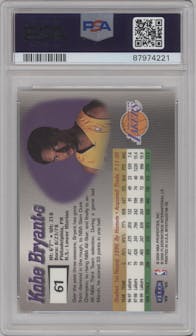 Kobe Bryant from the 1999-00 Fleer Mystique set graded by PSA and given an overall grade of 8.