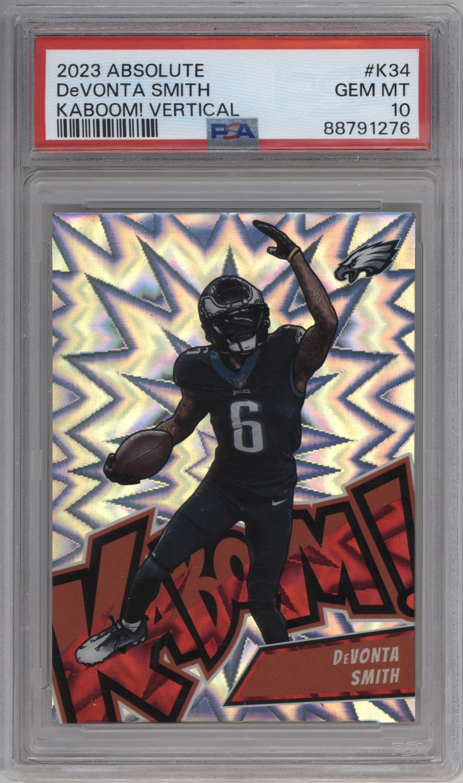 DeVonta Smith from the 2023 Panini Absolute set graded by PSA and given an overall grade of 10.