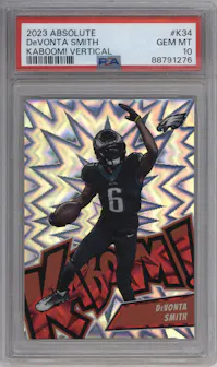 DeVonta Smith from the 2023 Panini Absolute set graded by PSA and given an overall grade of 10.
