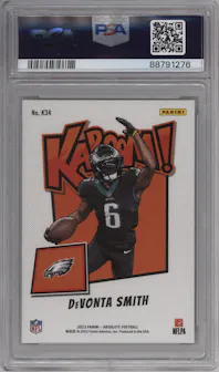 DeVonta Smith from the 2023 Panini Absolute set graded by PSA and given an overall grade of 10.