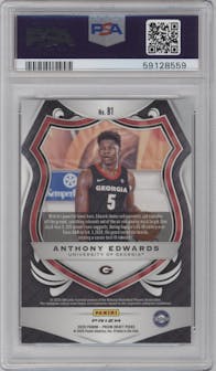 Anthony Edwards from the 2020-21 Panini Prizm Draft Picks set featuring a Red/White/Blue Prizm parallel graded by PSA and given an overall grade of 10.