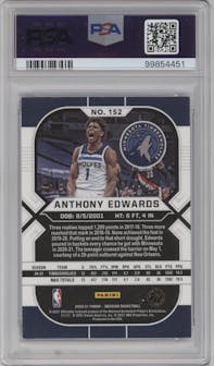 Anthony Edwards from the 2020-21 Panini Obsidian set featuring a Electric Etch Purple parallel graded by PSA and given an overall grade of 8.