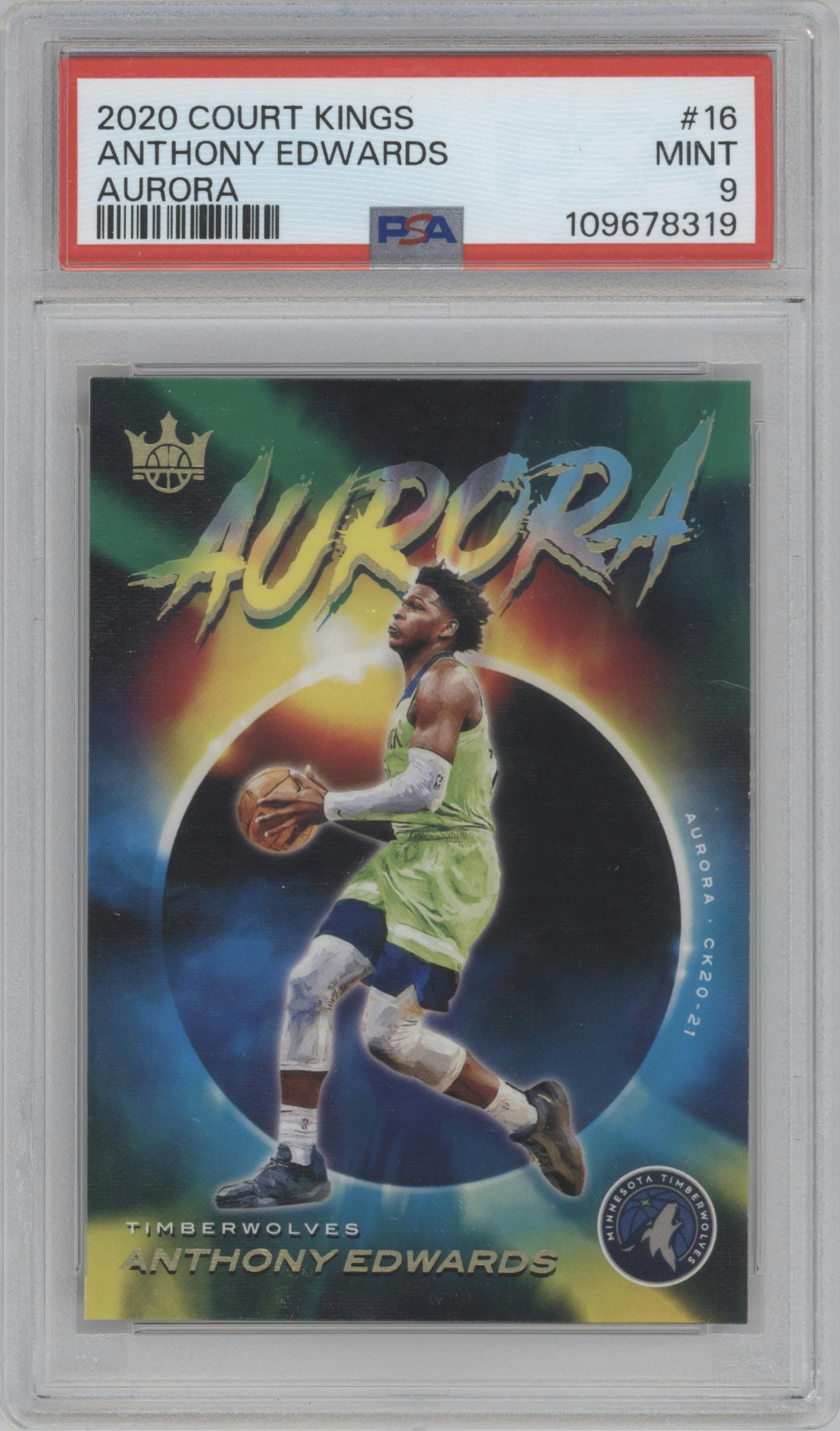 Anthony Edwards from the 2020-21 Panini Court Kings set graded by PSA and given an overall grade of 9.