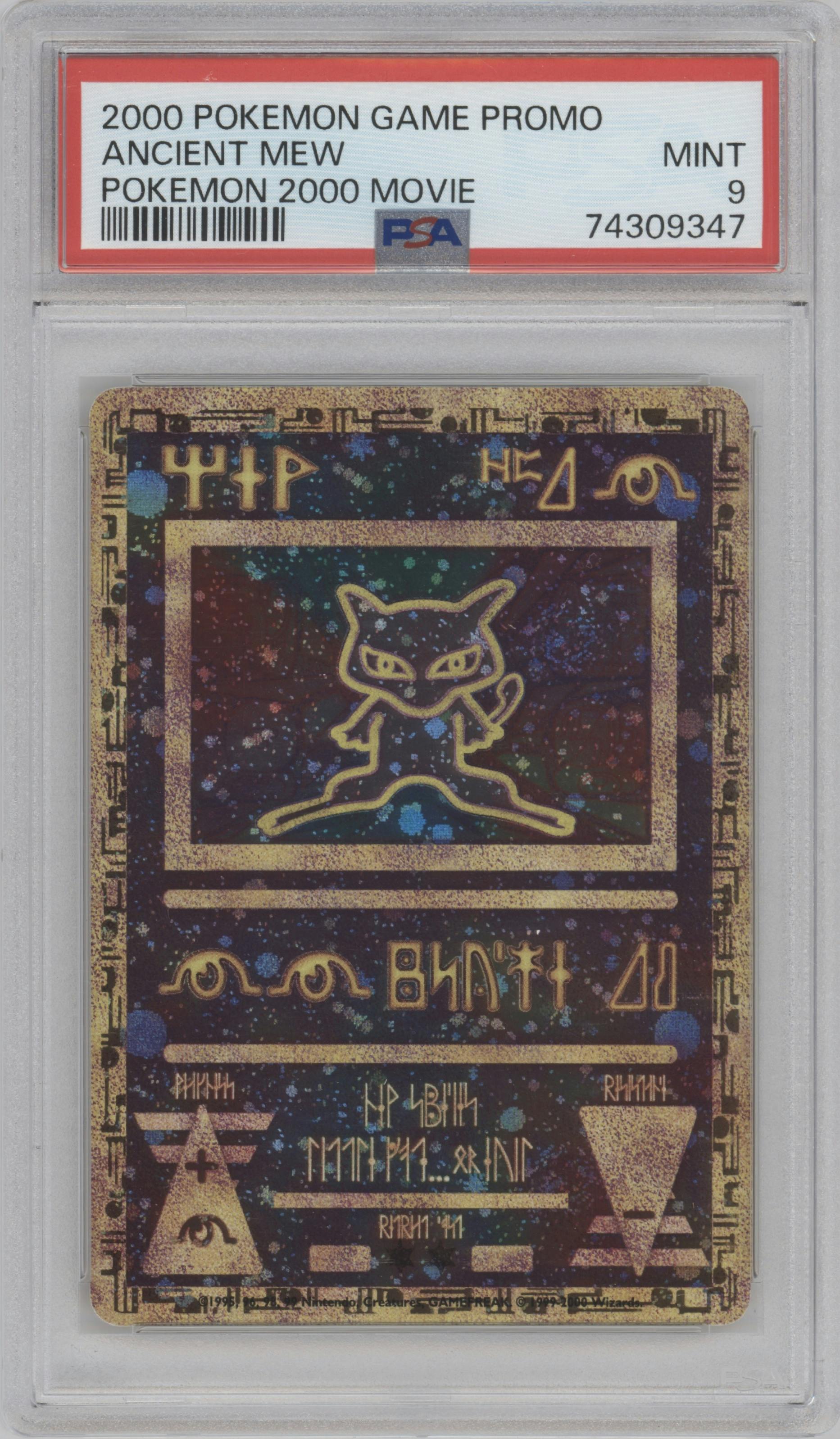 Ancient Mew from the 2000 Pokemon set graded by PSA and given an overall grade of 9.