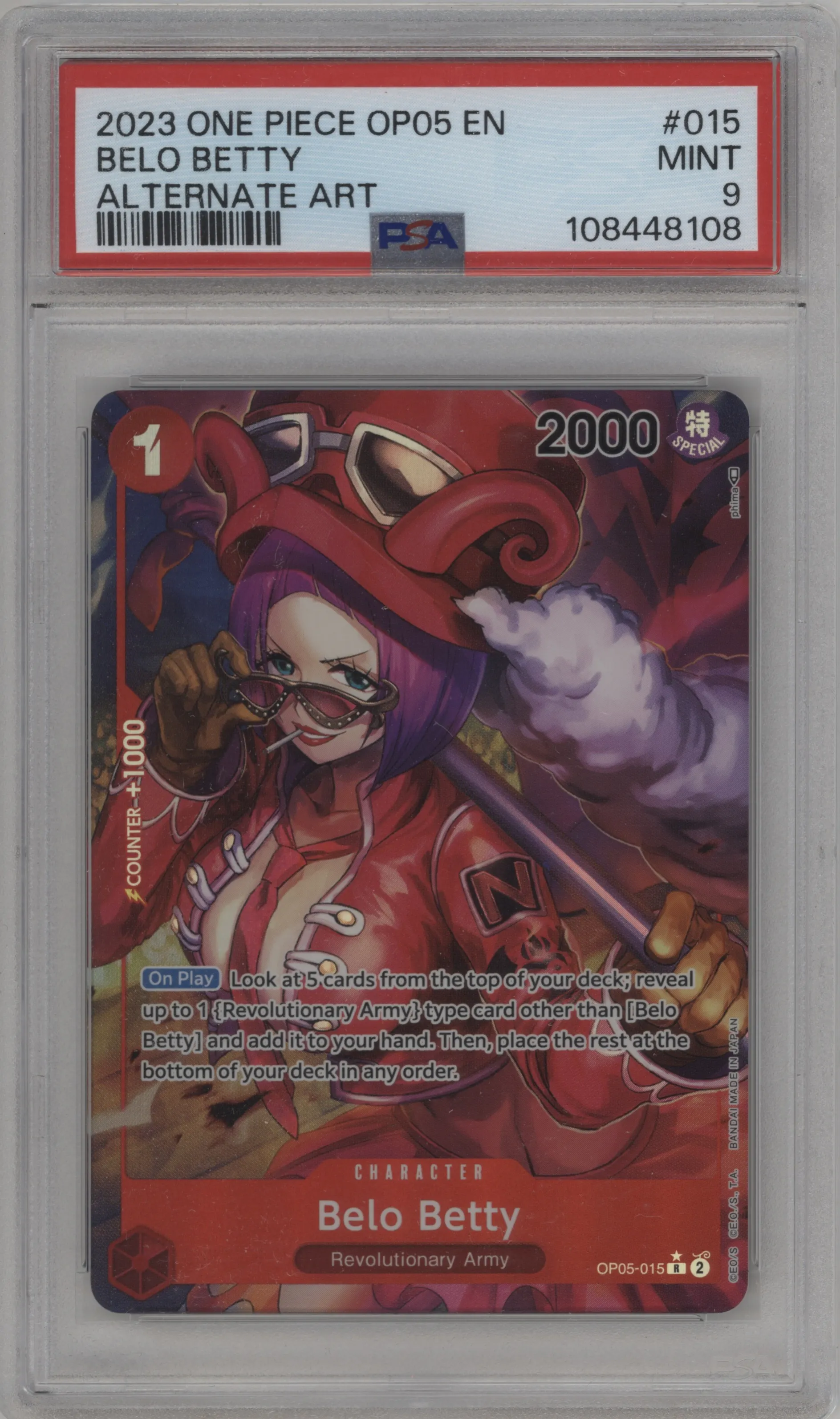 2023 One Piece Awakening of the New Era Belo Betty Alternate Art R #OP05-015 R PSA 9