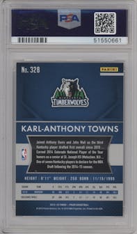Karl-Anthony Towns from the 2015-16 Panini Prizm  set graded by PSA and given an overall grade of 9.