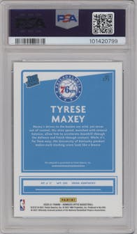 Tyrese Maxey from the 2020-21 Panini Donruss Optic set graded by PSA and given an overall grade of 10.