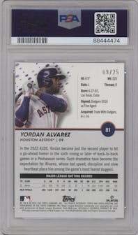 Yordan Alvarez from the 2023 Topps Pristine set featuring a Orange Refractor parallel graded by PSA and given an overall grade of 10.