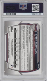 Sabin Ceballos from the 2023 Bowman Draft set graded by PSA and given an overall grade of 10.