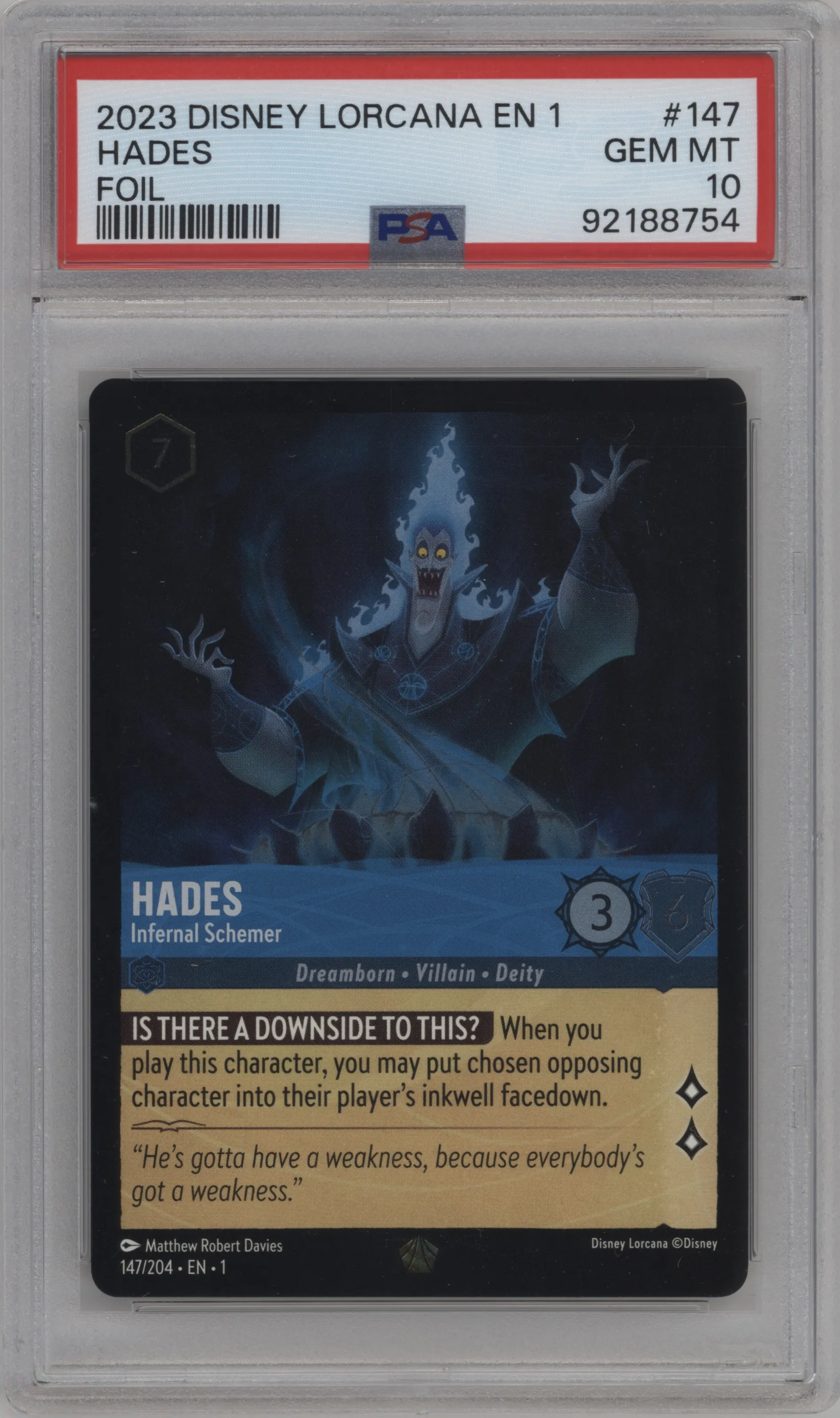 2023 Disney Lorcana The First Chapter Hades Infernal Schemer Foil PSA 10