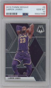 LeBron James from the 2019-20 Panini Mosaic  set graded by PSA and given an overall grade of 10.