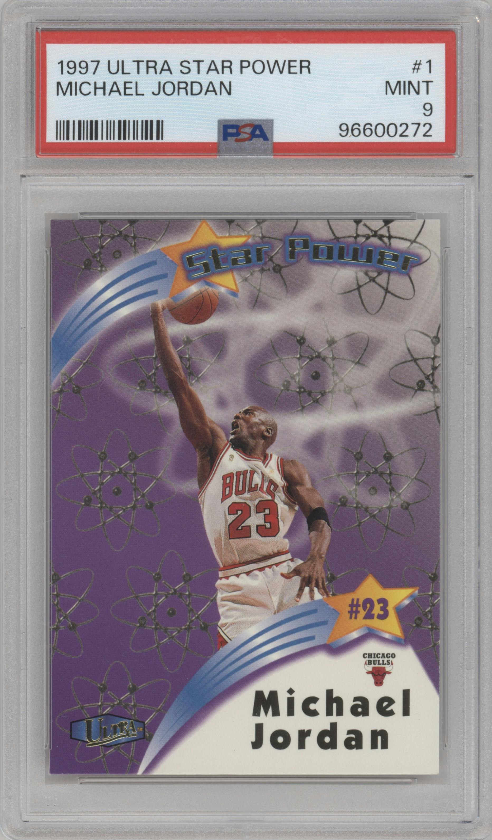 Michael Jordan from the 1997-98 Fleer Ultra set graded by PSA and given an overall grade of 9.