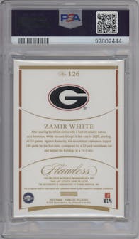 Zamir White from the 2022 Panini Flawless Collegiate set featuring a Sapphire parallel graded by PSA and given an overall grade of 8.
