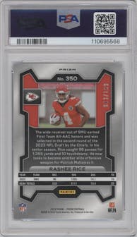 Rashee Rice from the 2023 Panini Prizm set featuring a Blue Wave parallel graded by PSA and given an overall grade of 10.