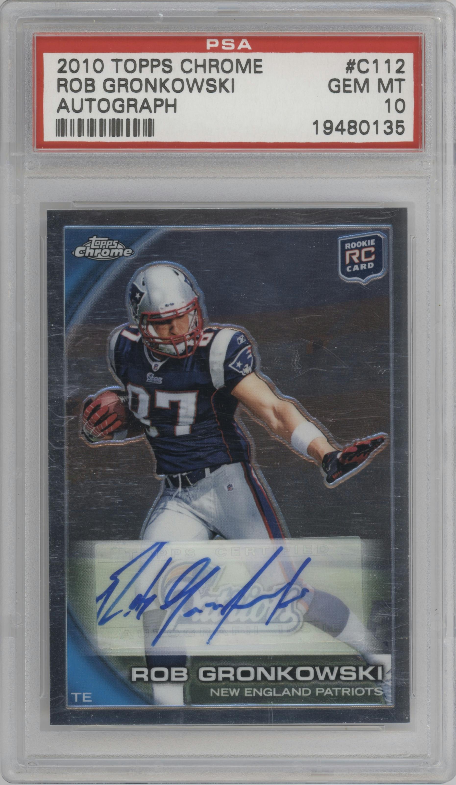 Rob Gronkowski from the 2010 Topps Chrome set graded by PSA and given an overall grade of 10.