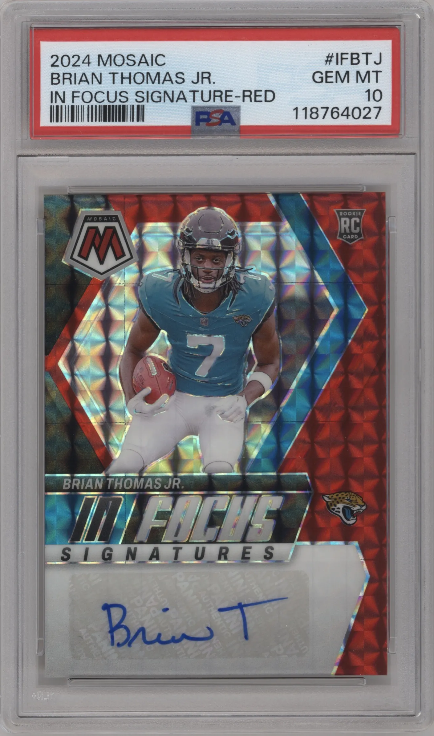 2024 Panini Mosaic In Focus Sig. Brian Thomas Jr. Red #IF-BTJ PSA 10