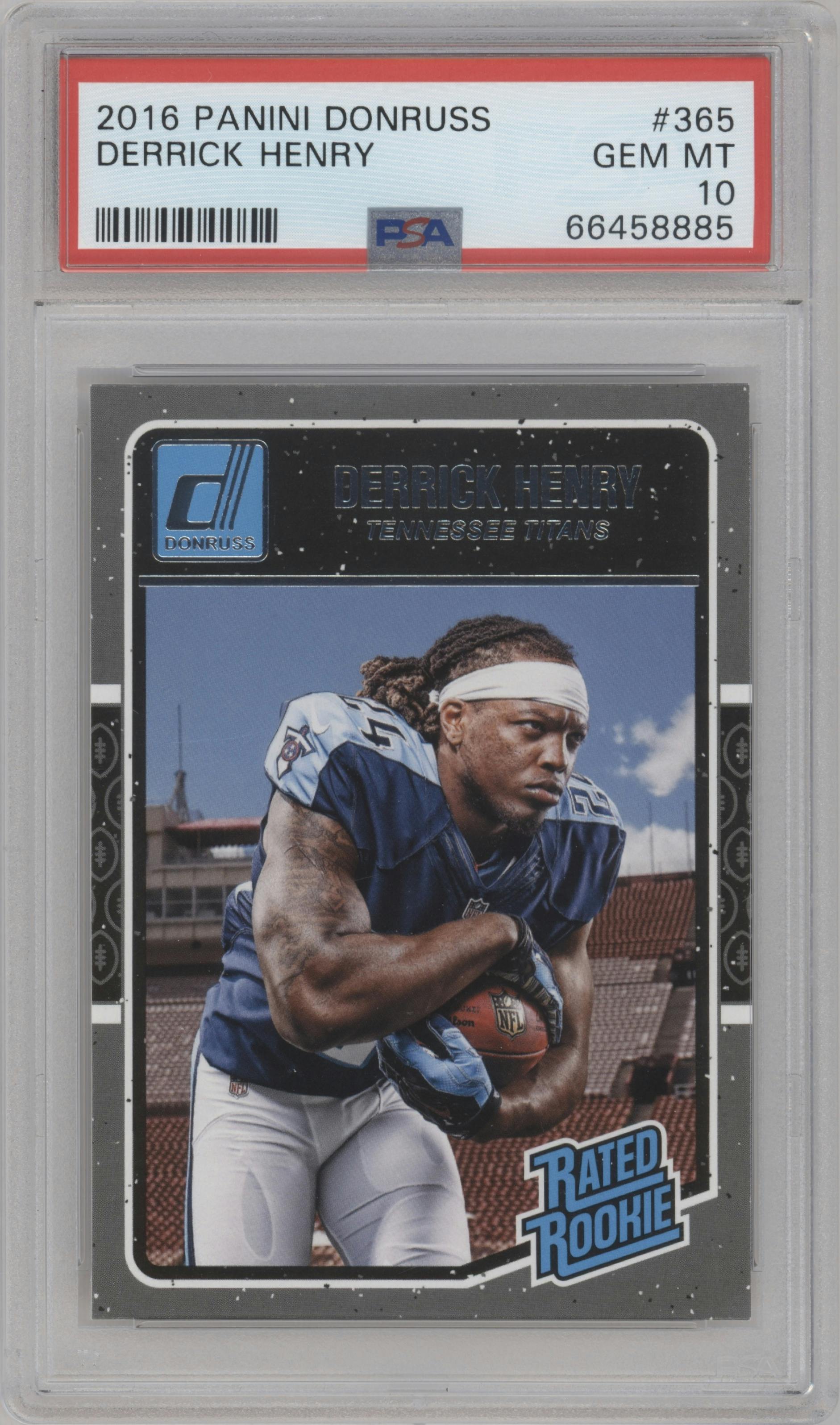 Derrick Henry from the 2016 Panini Donruss  set graded by PSA and given an overall grade of 10.