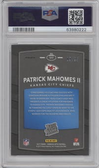 Patrick Mahomes II from the 2017 Panini Donruss Optic set featuring a Black parallel graded by PSA and given an overall grade of 10.
