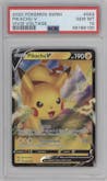 Pikachu V from the 2020 Pokemon SWSH set graded by PSA and given an overall grade of 10.