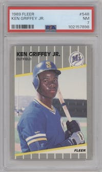 Ken Griffey Jr. from the 1989 Fleer set graded by PSA and given an overall grade of 7.