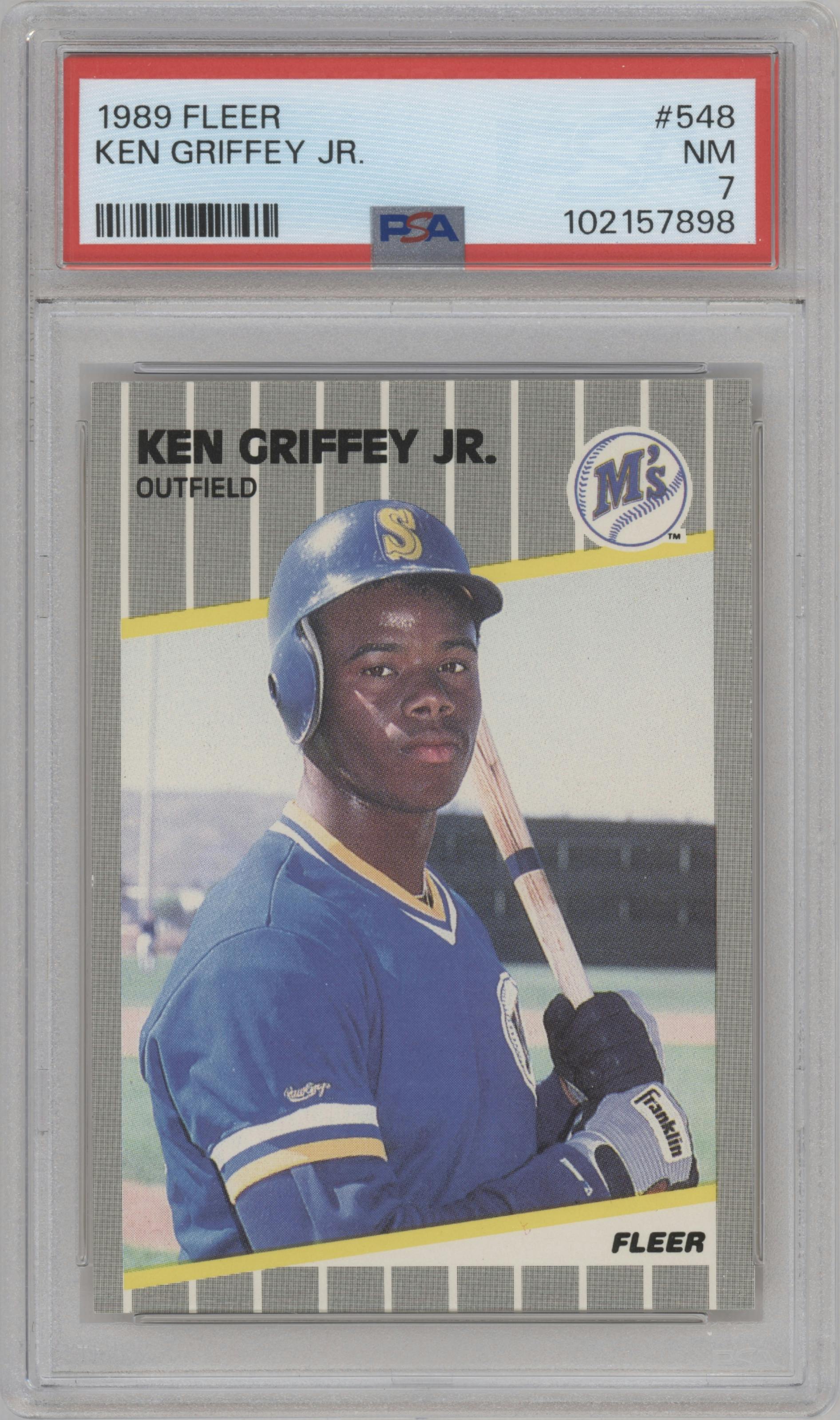 Ken Griffey Jr. from the 1989 Fleer set graded by PSA and given an overall grade of 7.