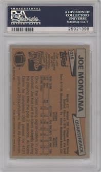 Joe Montana from the 1981 Topps  set graded by PSA and given an overall grade of 9.