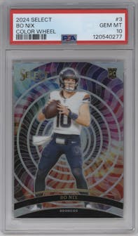 Bo Nix from the 2024 Panini Select set graded by PSA and given an overall grade of 10.
