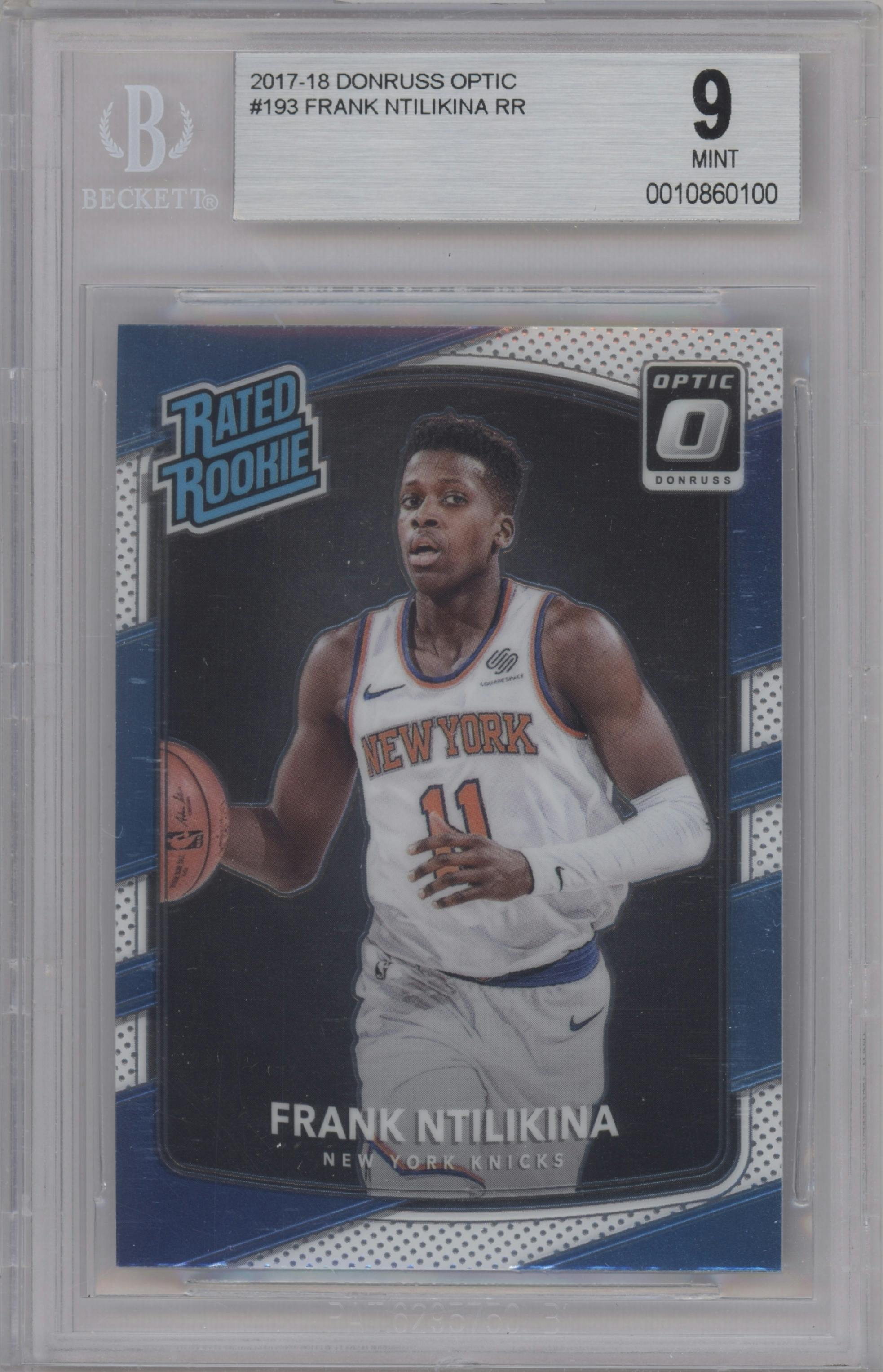 Frank Ntilikina from the 2017-18 Panini Donruss Optic set graded by Beckett and given an overall grade of 9.