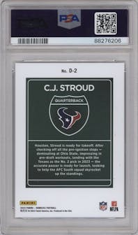C.J. Stroud from the 2023 Panini Donruss set graded by PSA and given an overall grade of 10.