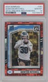 Quinyon Mitchell from the 2024 Donruss set featuring a Red Pandora parallel graded by PSA and given an overall grade of 10.
